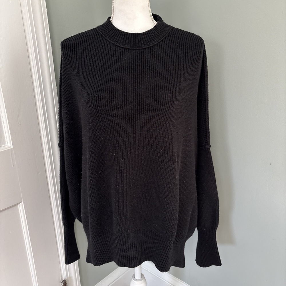 Free People Oversized Womens Easy Street Ribbed Knit Tunic Sweater Top XS Black